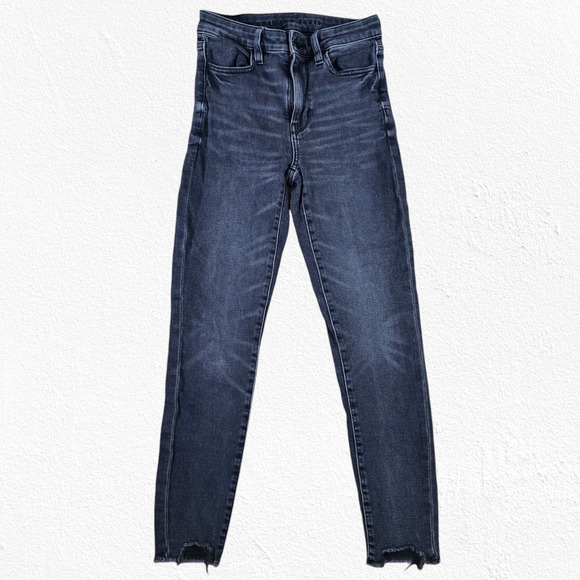 American Eagle Washed Black High Rise Jeggings Super Stretch Skinny Jeans Size 2 - Picture 2 of 9